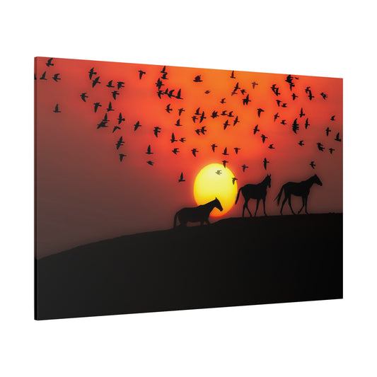 Sunset Silhouette Horses Canvas Wall Art – Peaceful Nature Scene