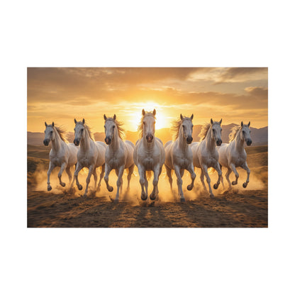 Seven White Horses at Sunset – Majestic Power & Freedom Canvas Wall Art