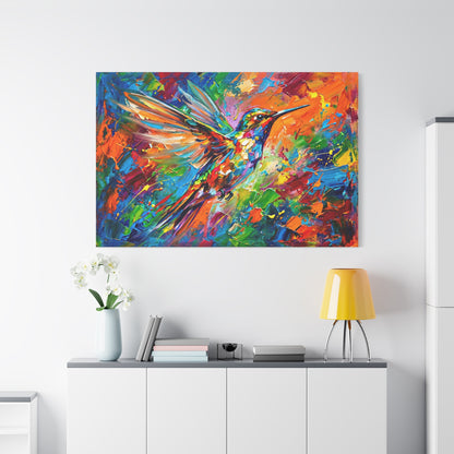 Electric Hummingbird Burst – Abstract Color Splash Canvas Wall Art