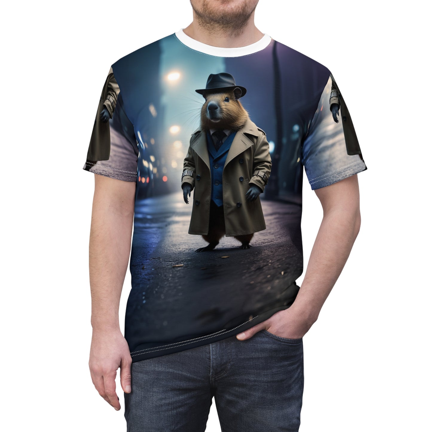 Detective Capy – Noir Mystery T-Shirt 🕵️‍♂️🌃