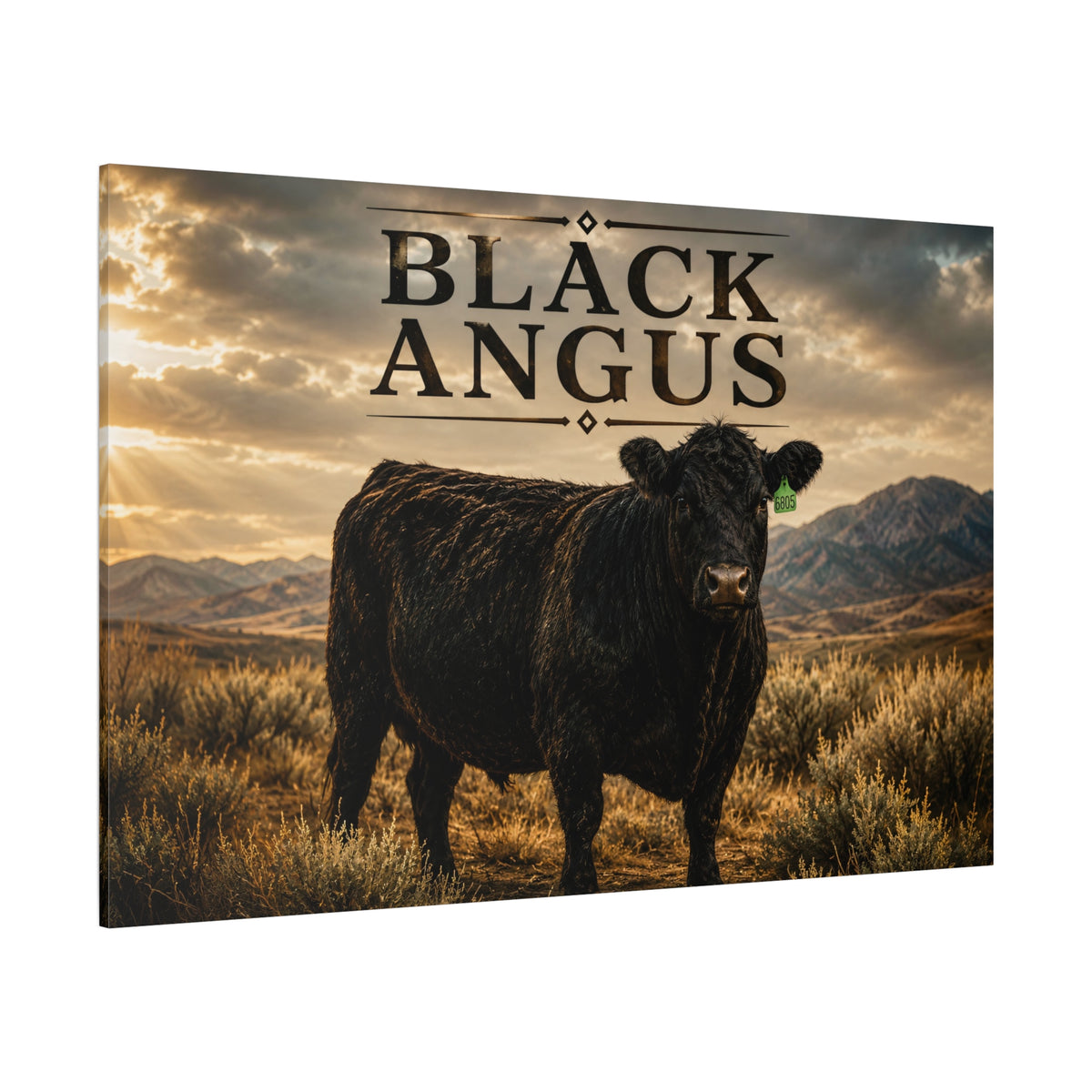 Black Angus Ranch Poster Wrapped Canvas Wall Art – Bold Western Typography Print - ART OF ROYALS