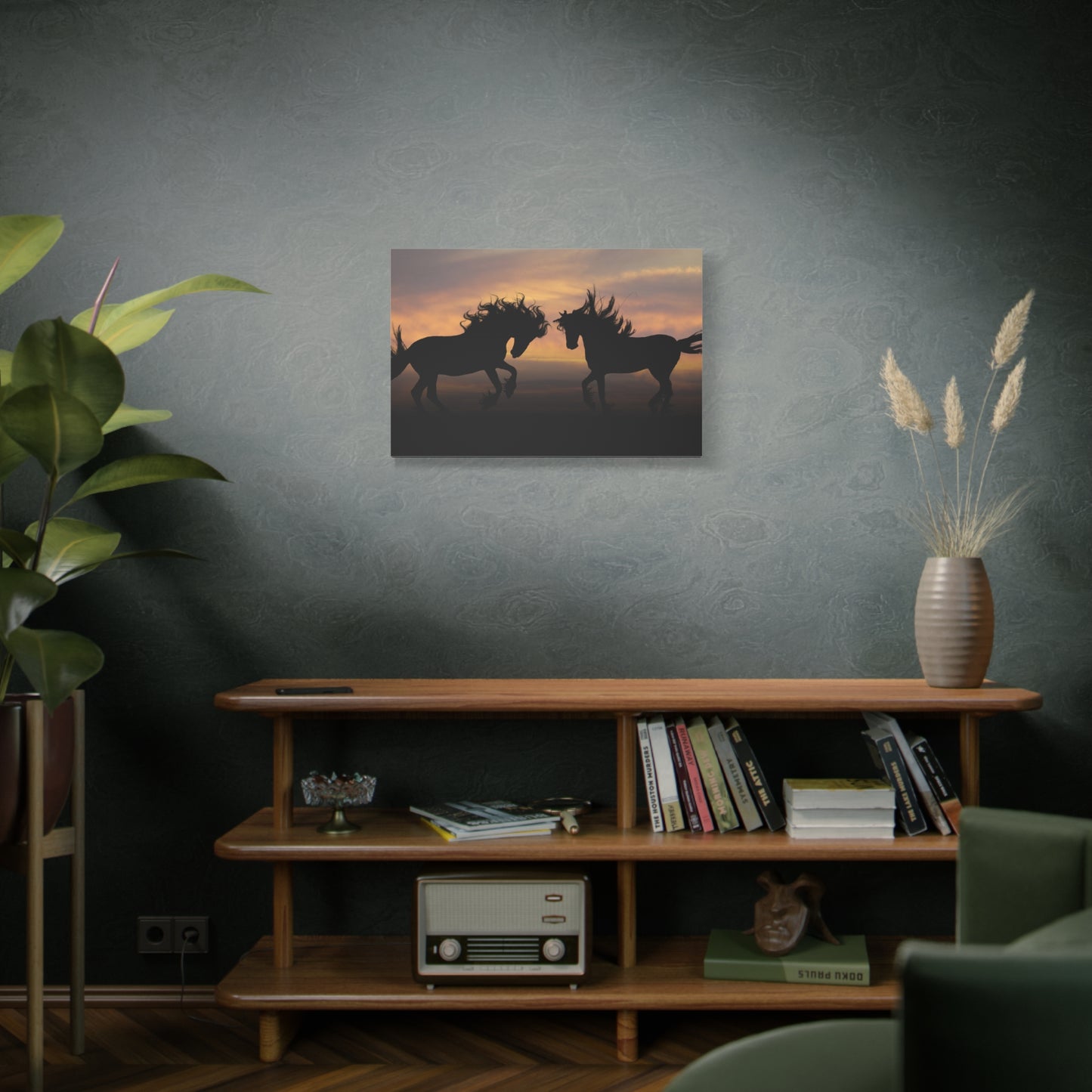 Golden Horizon Horses Canvas Art – Majestic Silhouettes at Dusk