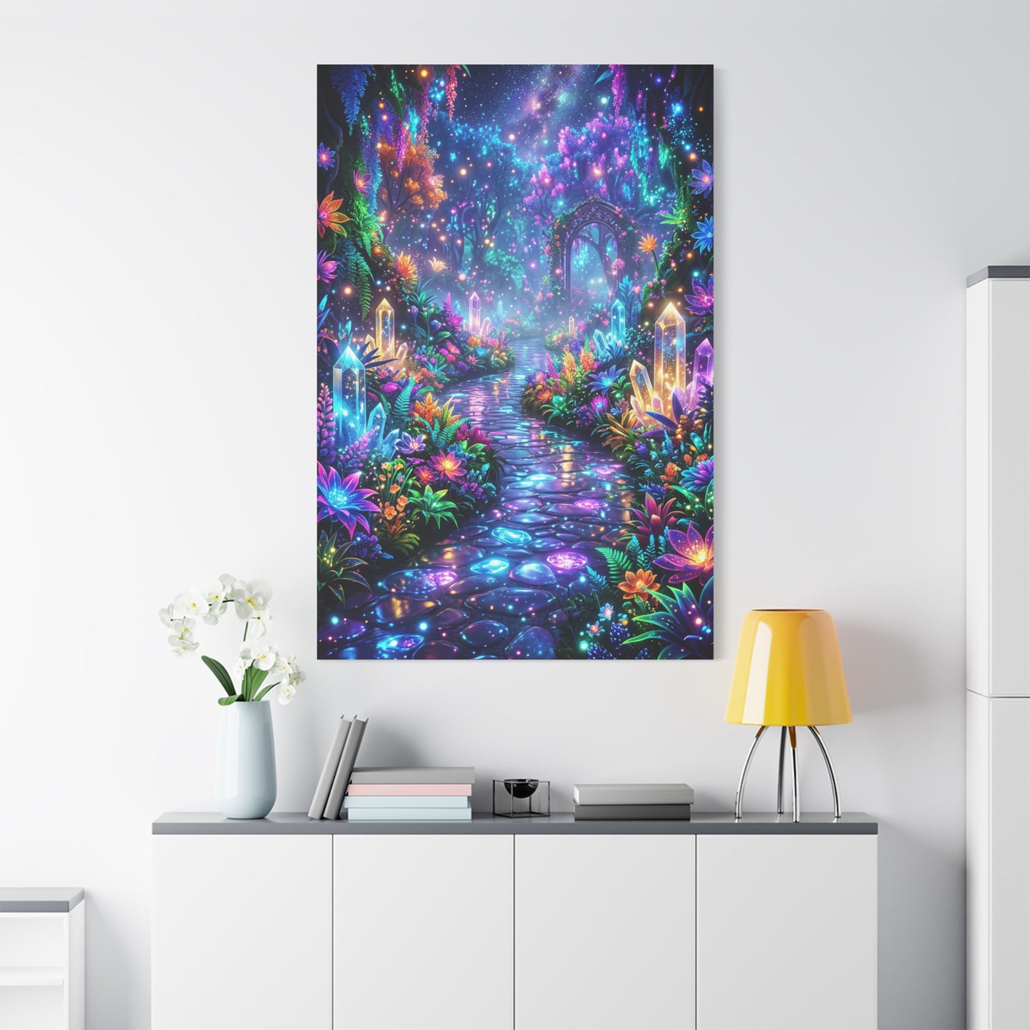 Enchanted Neon Garden Path – Magical Fantasy Canvas Wall Art