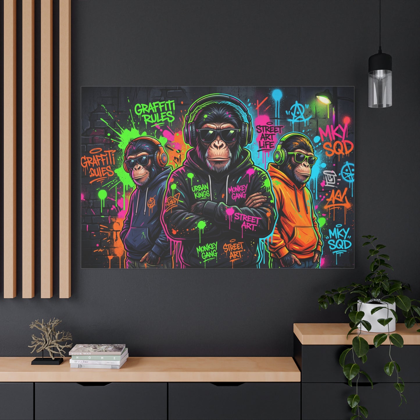 Urban Monkey Kings – Neon Graffiti Street Art Canvas