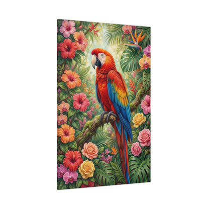 Tropical Scarlet Macaw Paradise – Vibrant Floral Jungle Canvas Wall Art