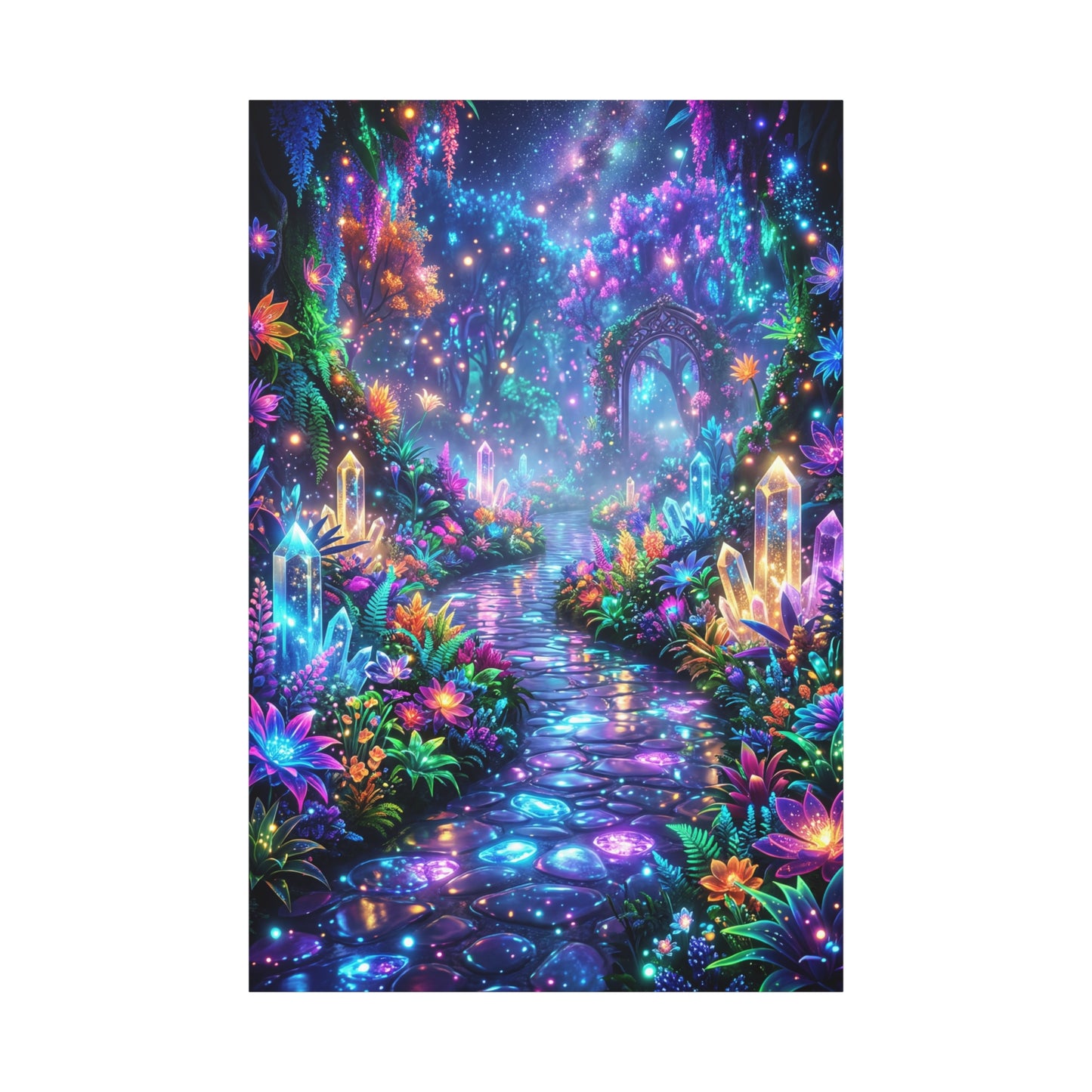 Enchanted Neon Garden Path – Magical Fantasy Canvas Wall Art