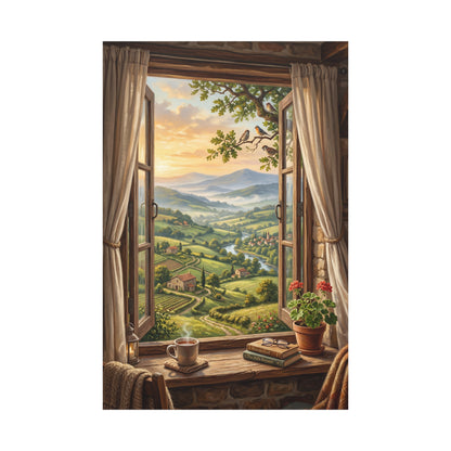Window to the Countryside – Cozy Rustic Landscape Canvas Wall Art