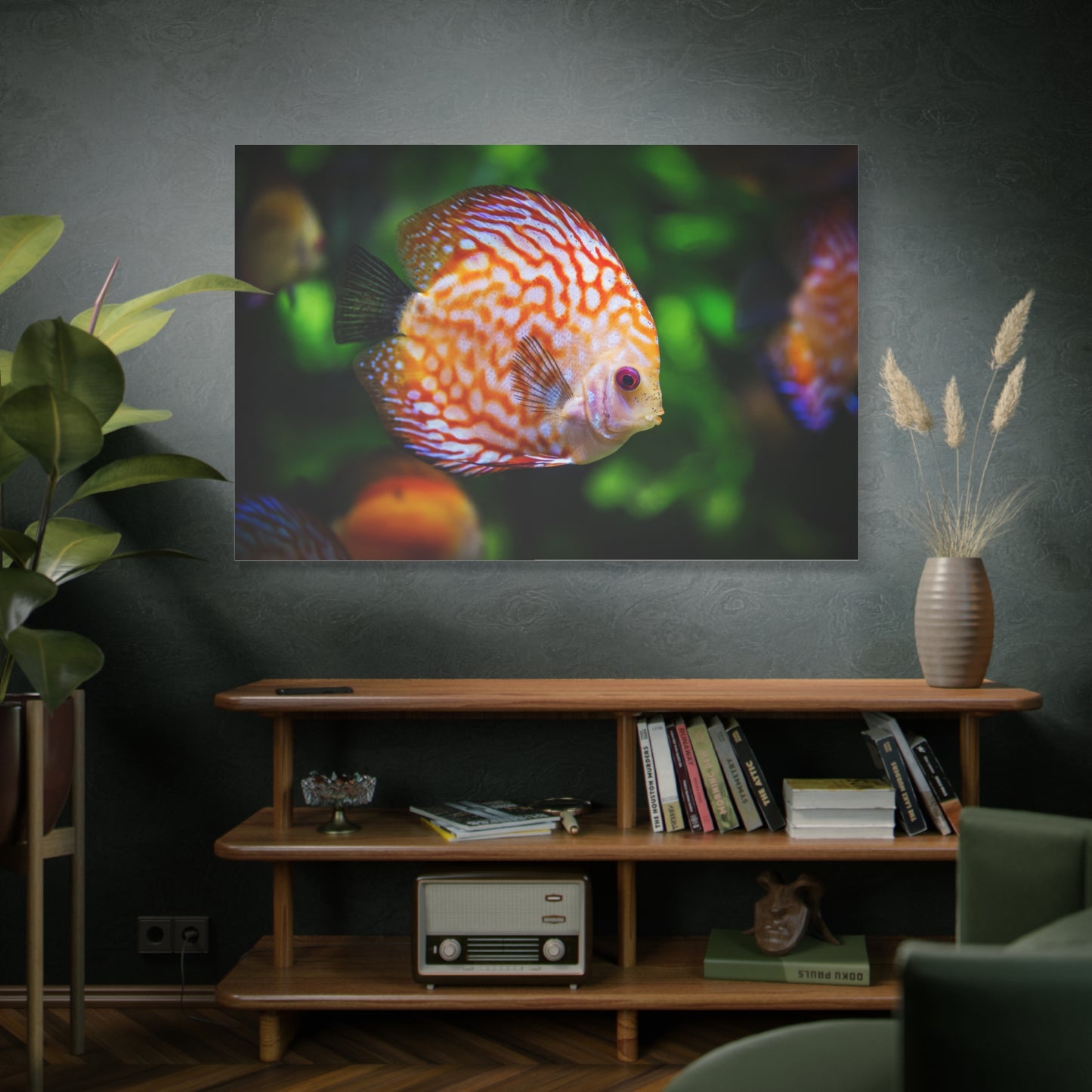 Vibrant Discus Fish Canvas Wall Art – Exotic Aquarium Wildlife Print for Tranquil Spaces