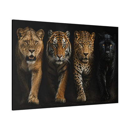 Big Cats Quartet Wrapped Canvas Wall Art – Dramatic Wildlife Studio Portrait Print - ART OF ROYALS