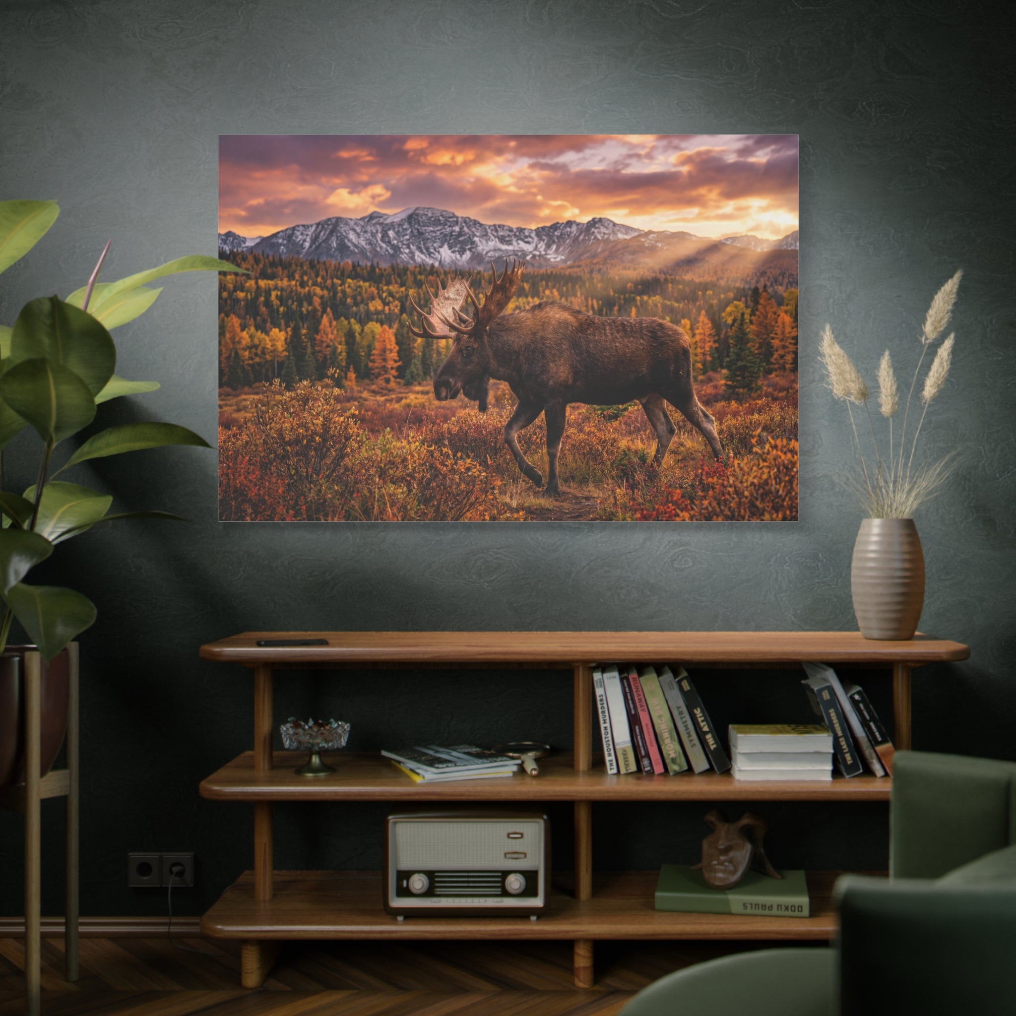 Majestic moose in autumn wilderness mountain sunset canvas wall art