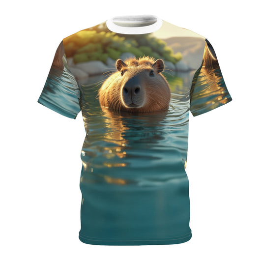 Golden Hour Serenity: Capybara Floating in Water