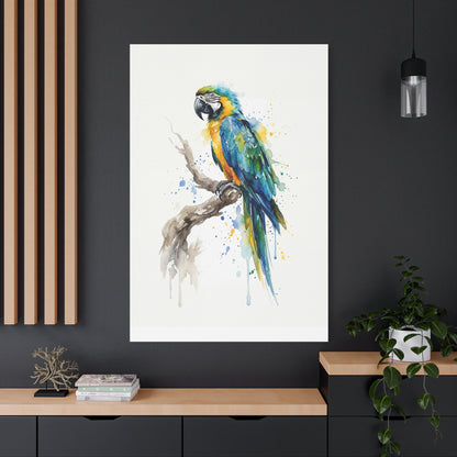 Vibrant Watercolor Macaw – Elegant Tropical Bird Canvas Wall Art