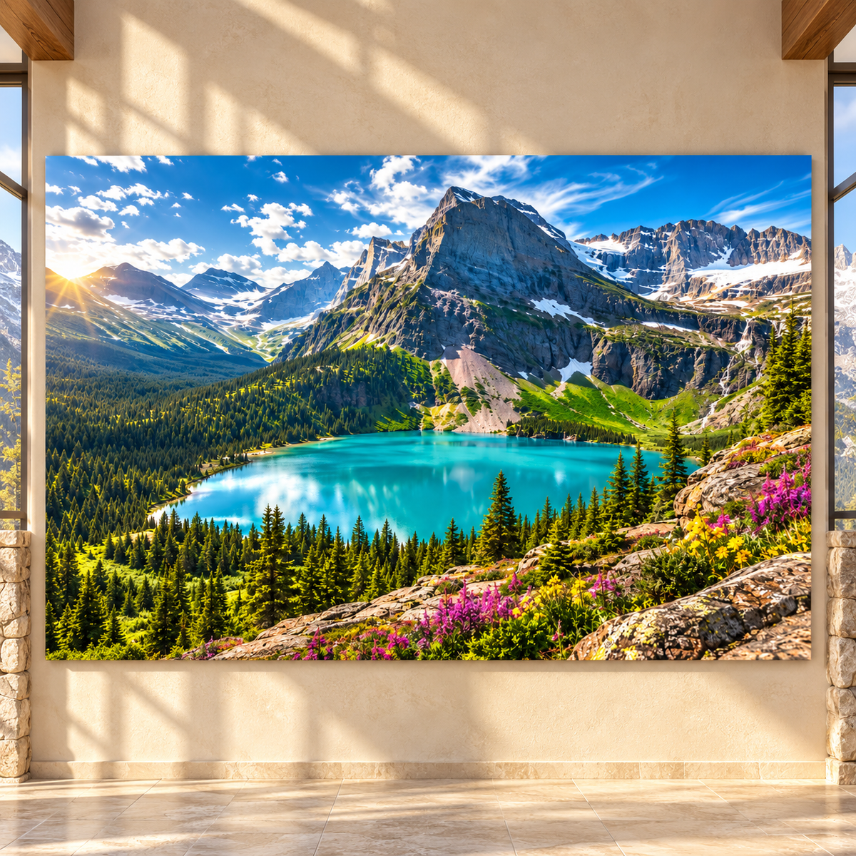 Turquoise Alpine Lake and Mountain Valley Wrapped Canvas Wall Art – Majestic Wilderness Landscape Print - ART OF ROYALS
