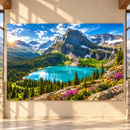 Turquoise Alpine Lake and Mountain Valley Wrapped Canvas Wall Art – Majestic Wilderness Landscape Print - ART OF ROYALS