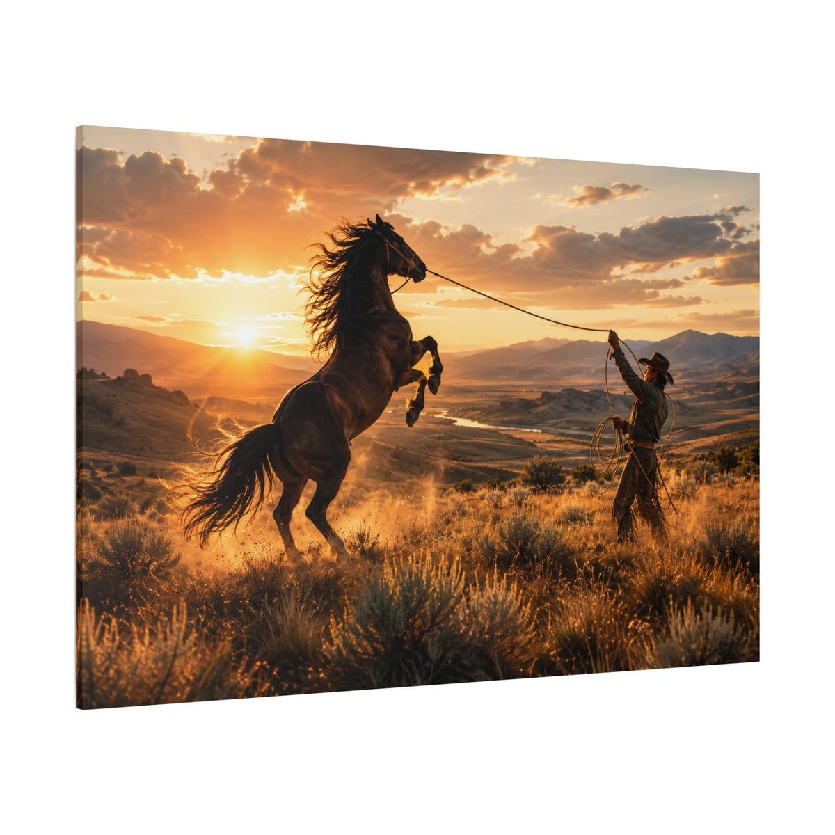 Breaking Free – Cowboy Roping Wild Horse Canvas Wall Art - ART OF ROYALS
