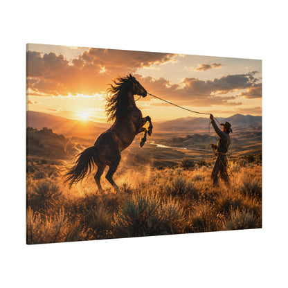 Breaking Free – Cowboy Roping Wild Horse Canvas Wall Art - ART OF ROYALS