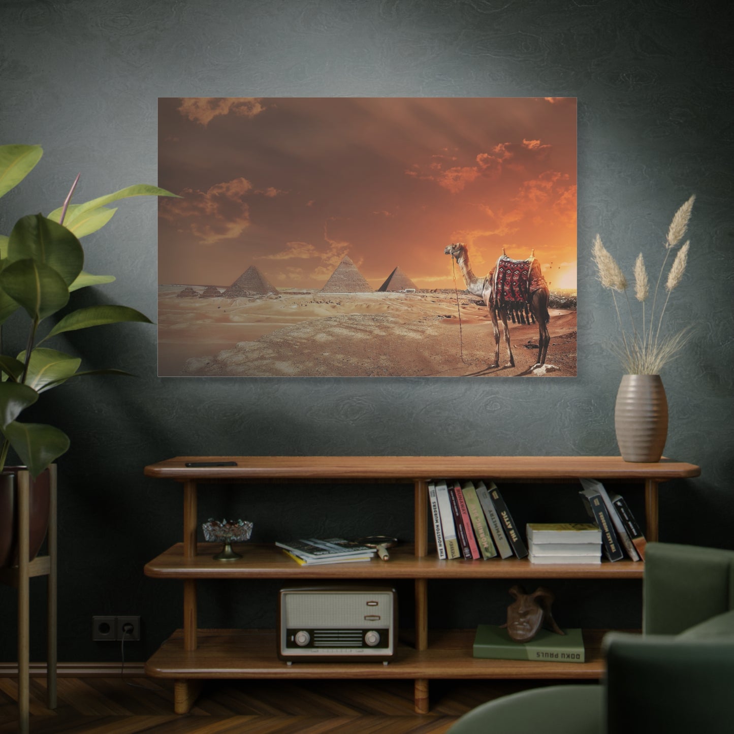 Golden Desert Landscape Canvas Wall Art – Pyramids and Dunes Serenity