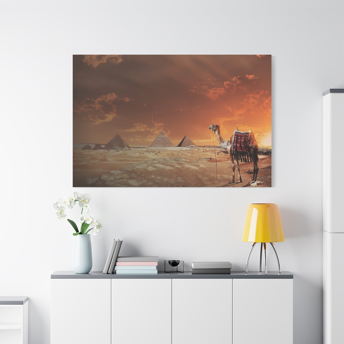 Golden Desert Landscape Canvas Wall Art – Pyramids and Dunes Serenity