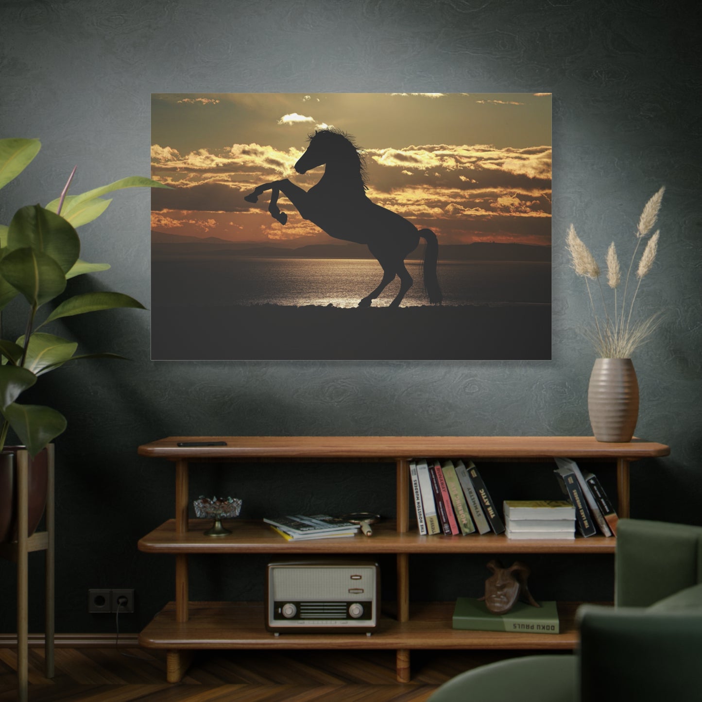 Majestic Horse Sunset Silhouette Canvas Wall Art – Grace and Strength of the Wild