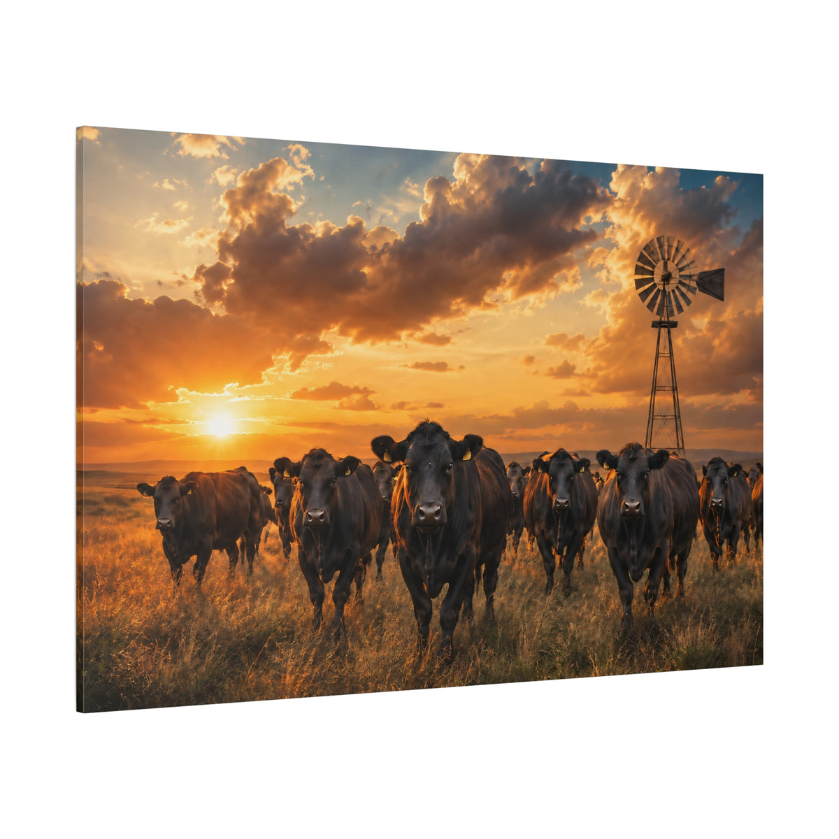 Prairie Guardians – Black Angus Cattle Sunset Canvas Wall Art - ART OF ROYALS