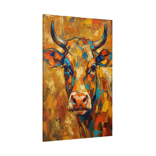 Golden Spirit – Abstract Colorful Cow Canvas Wall Art