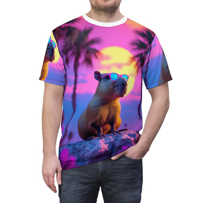 Capybara Sunsets – Retro Neon T-Shirt