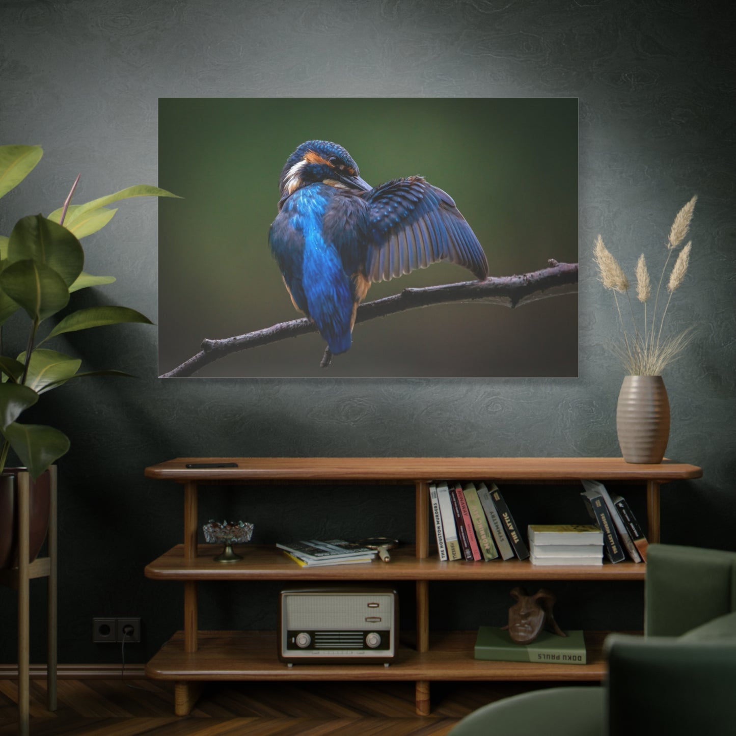 Kingfisher Portrait Canvas Wall Art – Vibrant Wildlife Charm