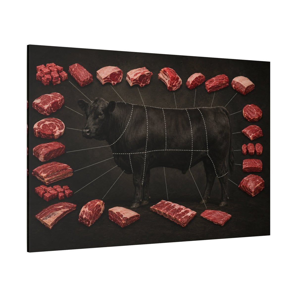 Beef Cuts Chart Wrapped Canvas Wall Art – Butcher Diagram Kitchen Print - ART OF ROYALS