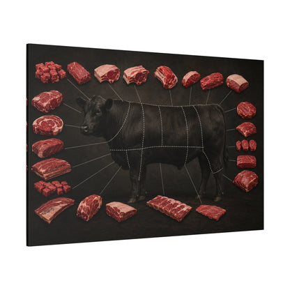Beef Cuts Chart Wrapped Canvas Wall Art – Butcher Diagram Kitchen Print - ART OF ROYALS