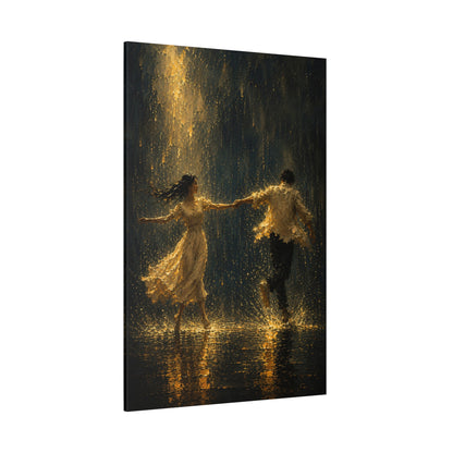 Dancing in the Rain Couple Wrapped Canvas Wall Art – Romantic Textured Oil Painting Print - ART OF ROYALS