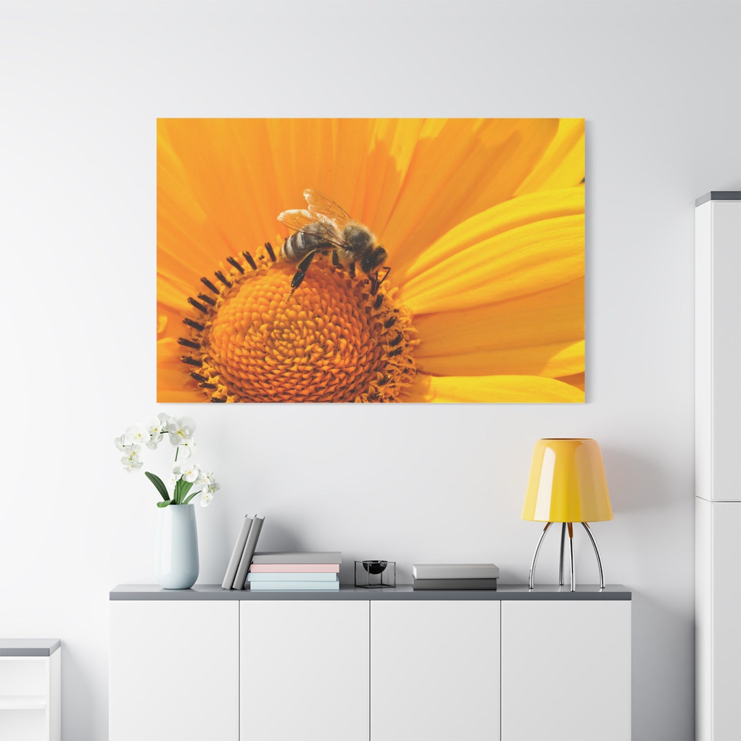 Delicate Honeybee on Flower Canvas Wall Art – A Tribute to Nature’s Pollinators