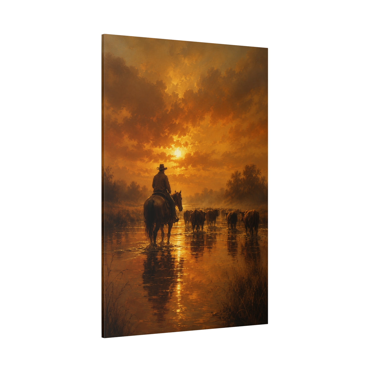 The Last Drive – Cowboy Cattle Drive Sunset Canvas Wall Art - ART OF ROYALS
