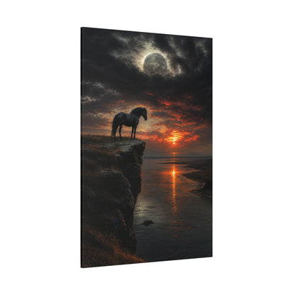 Cliffside Stallion – Wild Horse Moon and Sunset Canvas Wall Art - ART OF ROYALS