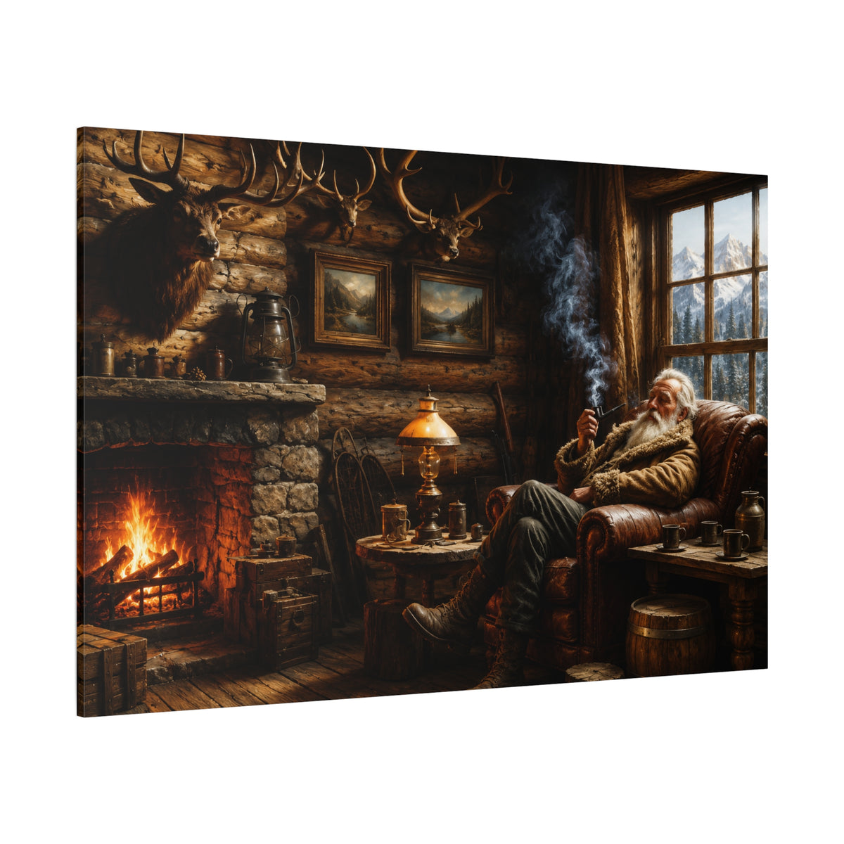 Mountain Man's Rest – Rustic Cabin Fireplace Canvas Wall Art - ART OF ROYALS