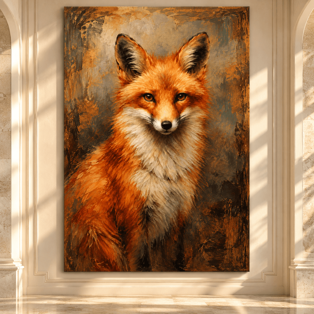 Red Fox Portrait Wrapped Canvas Wall Art – Rustic Woodland Wildlife Painting - ART OF ROYALS