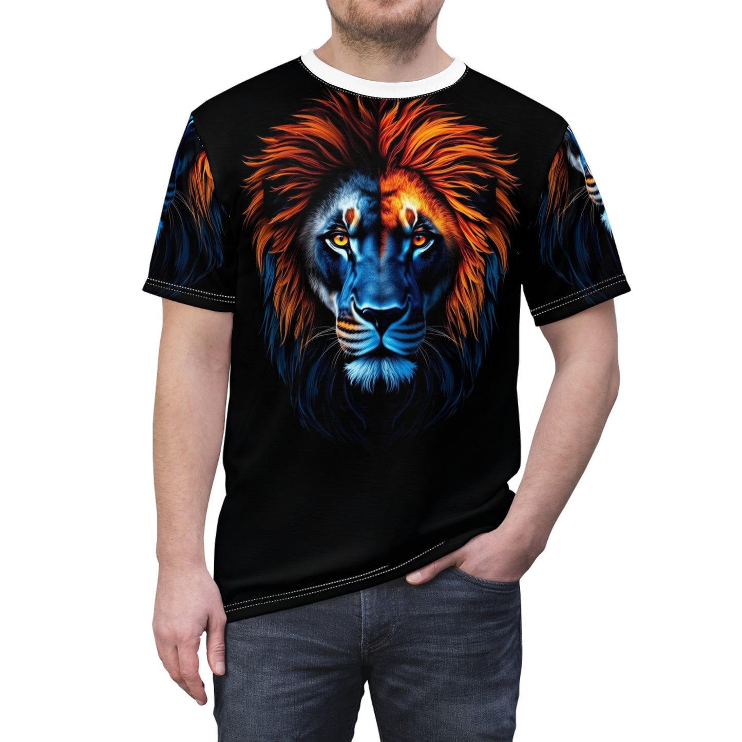 🔥 Frost & Flame Lion – Dual Power T-Shirt