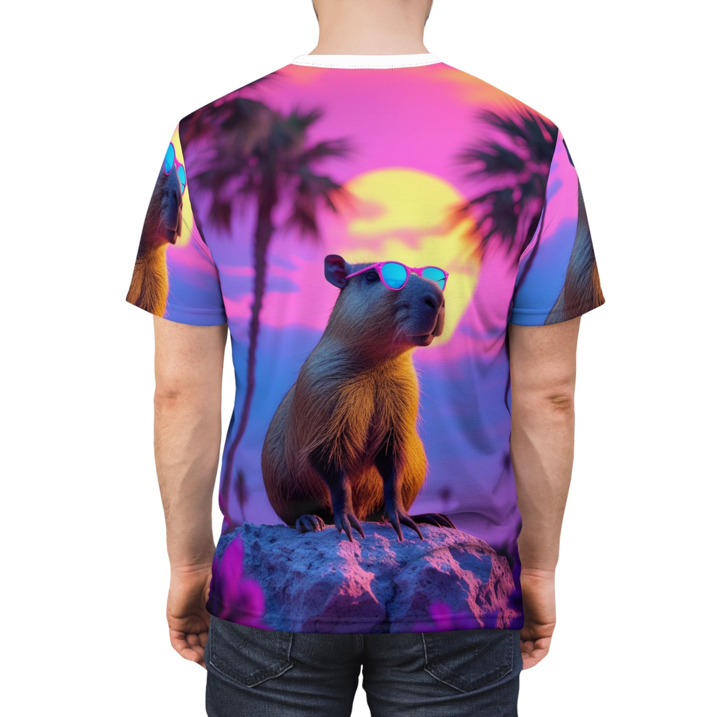 Capybara Sunsets – Retro Neon T-Shirt