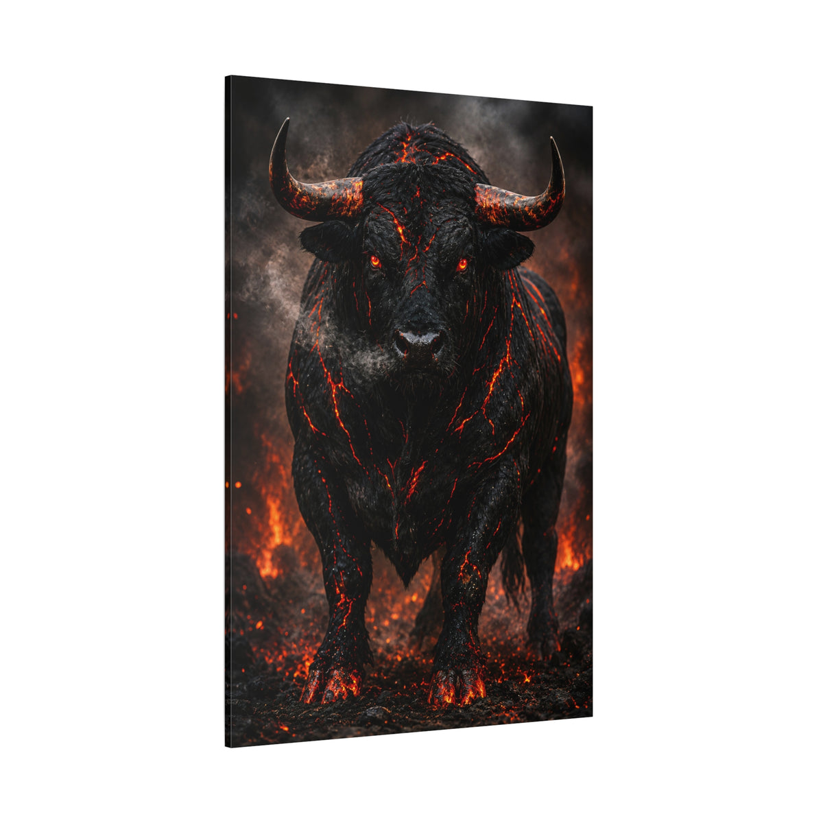 Lava Bull – Dark Fantasy Fire Bull Canvas Wall Art - ART OF ROYALS