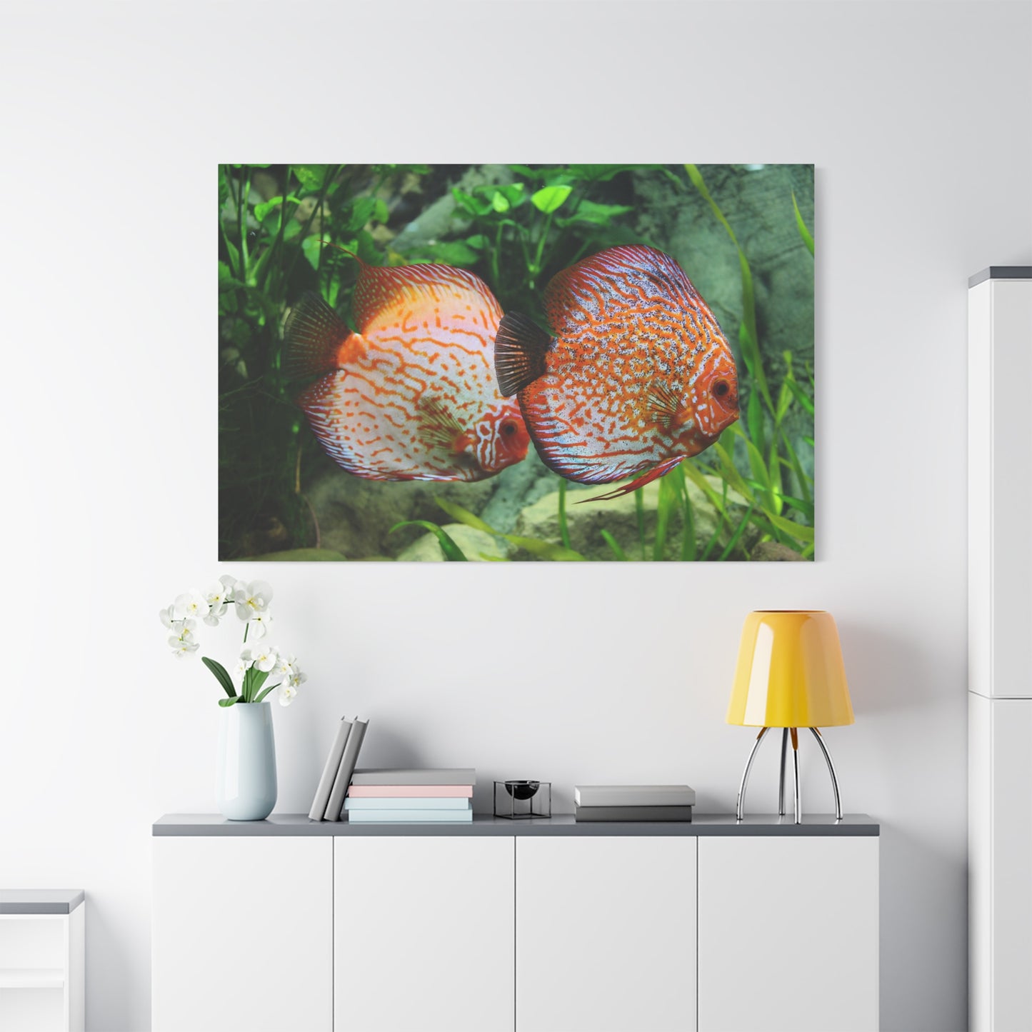 Discus Fish Harmony Canvas Wall Art – Vibrant Aquarium Scene