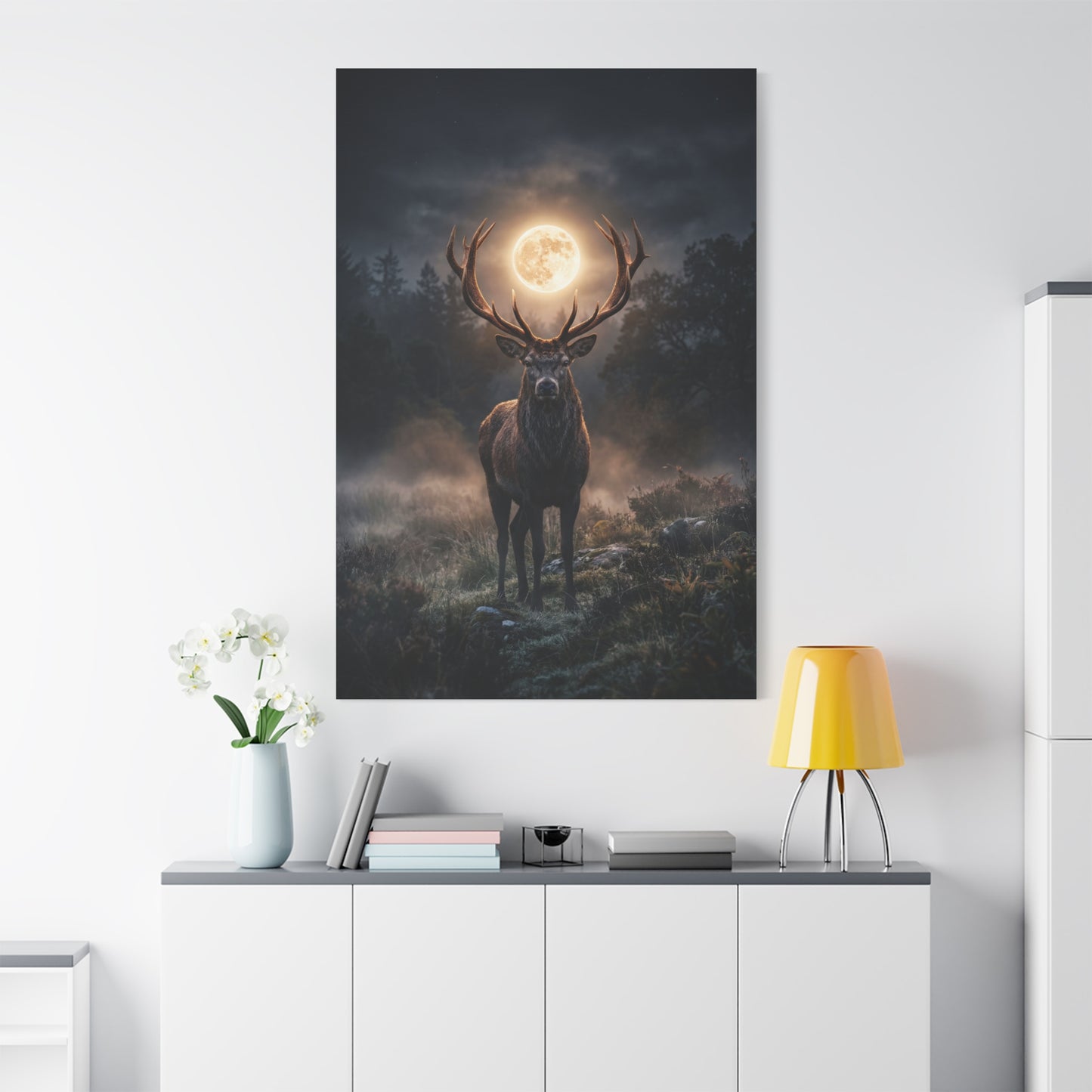 Moonlit Stag Majesty – Mystical Deer Canvas Wall Art