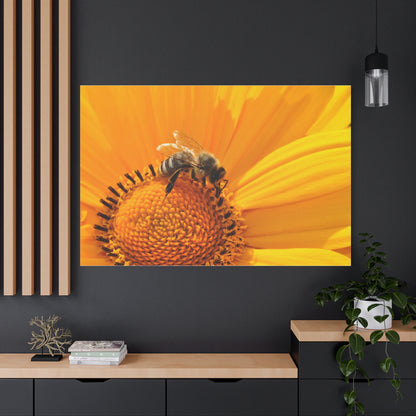 Delicate Honeybee on Flower Canvas Wall Art – A Tribute to Nature’s Pollinators