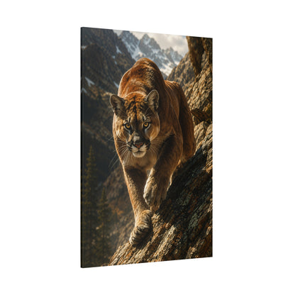 Prowling Mountain Cougar Wrapped Canvas Wall Art – Alpine Wildlife Photography Print - ART OF ROYALS