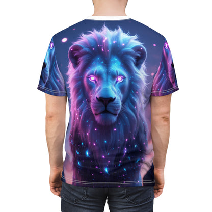 🦁 Cosmic Majesty – Glowing Galactic Lion T-Shirt