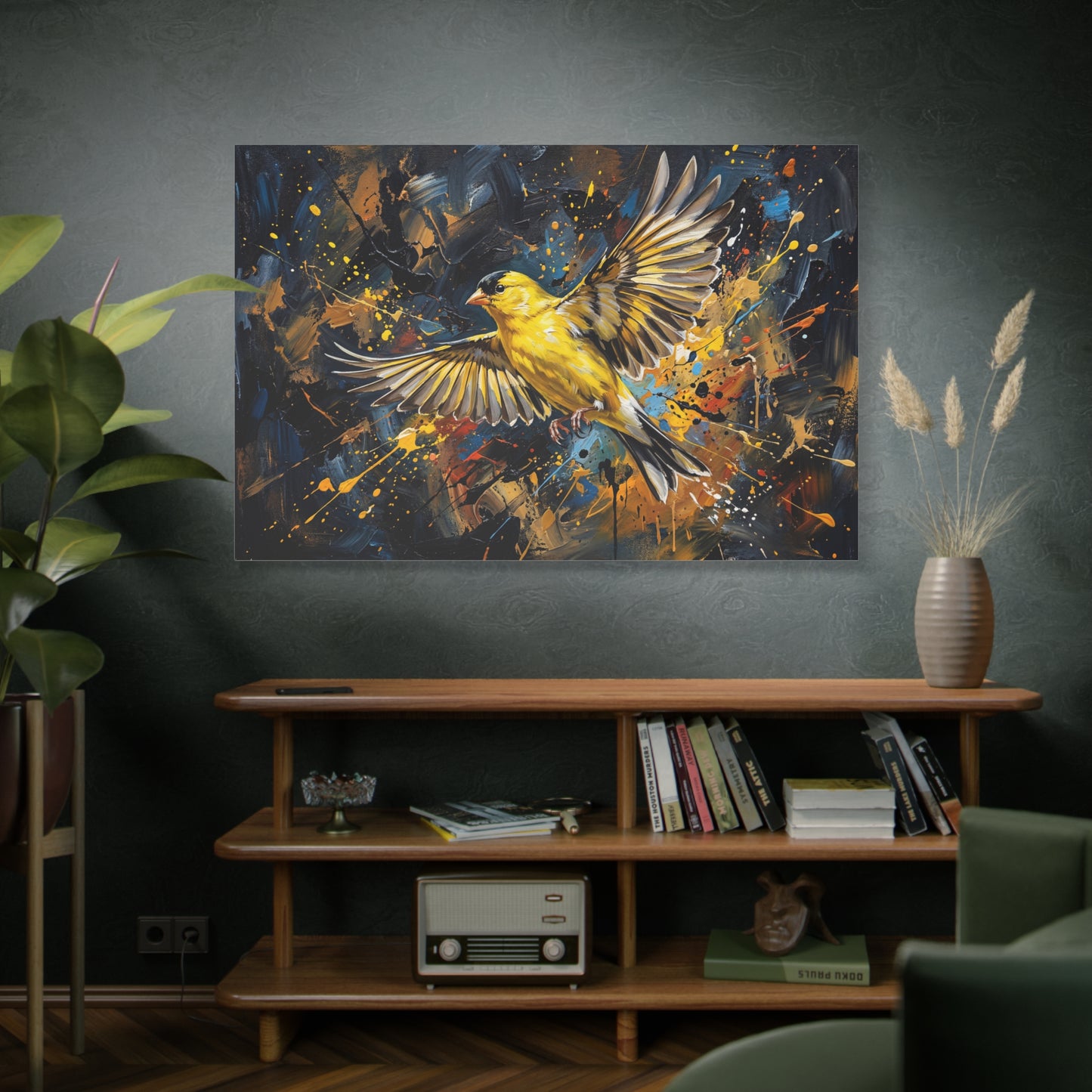 Golden Flight Burst – Abstract Yellow Canary Bird Canvas Wall Art