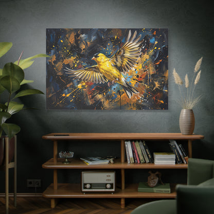 Golden Flight Burst – Abstract Yellow Canary Bird Canvas Wall Art