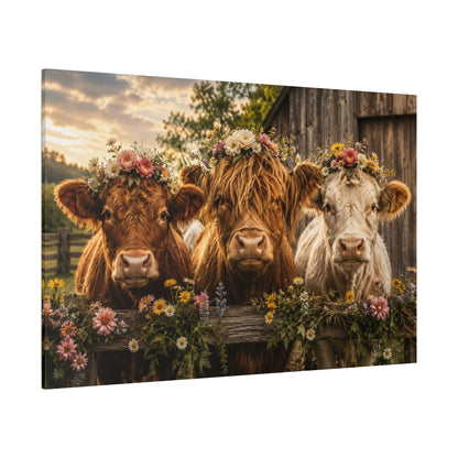 Flower Crown Girls – Highland Cow Boho Farmhouse Canvas Wall Art - ART OF ROYALS