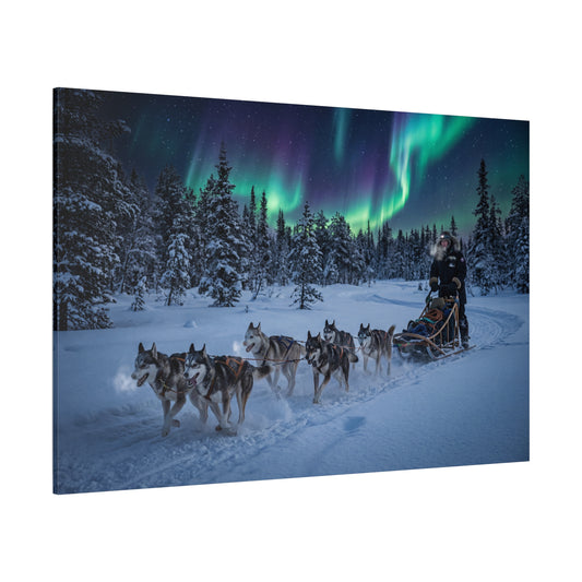 Husky Sled Under Northern Lights – Arctic Adventure Canvas Wall Art