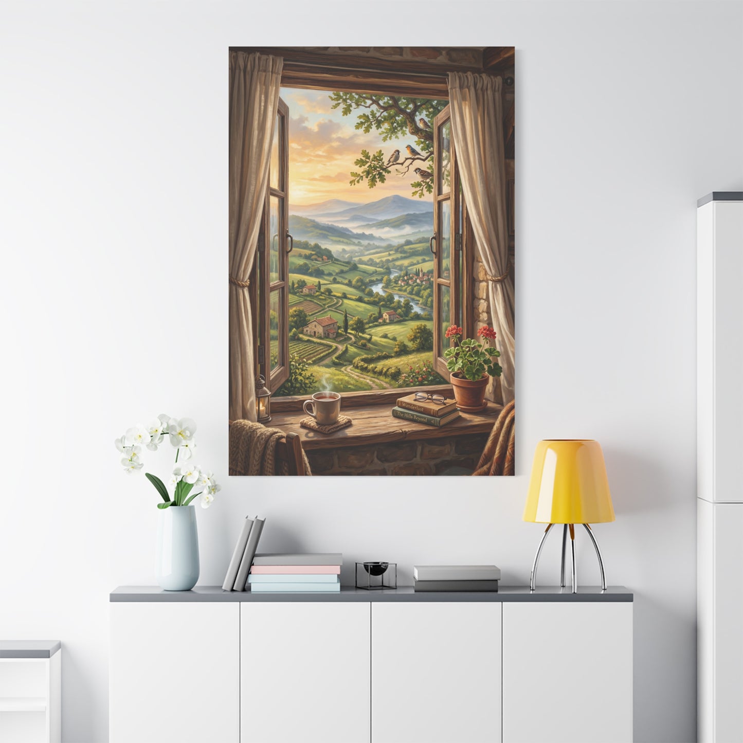 Window to the Countryside – Cozy Rustic Landscape Canvas Wall Art