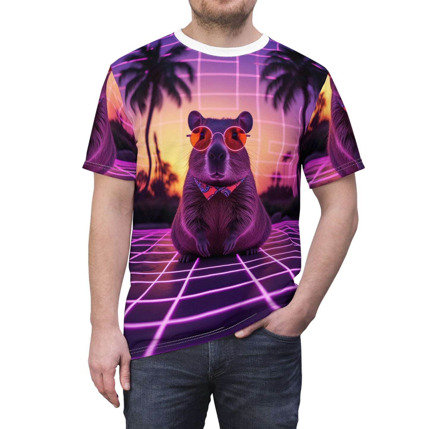 Neon Nights: Retro Capybara with a Cyberpunk Glow