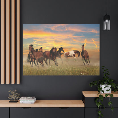 Serene Horses in Rolling Landscape Canvas Art – Nature’s Harmony